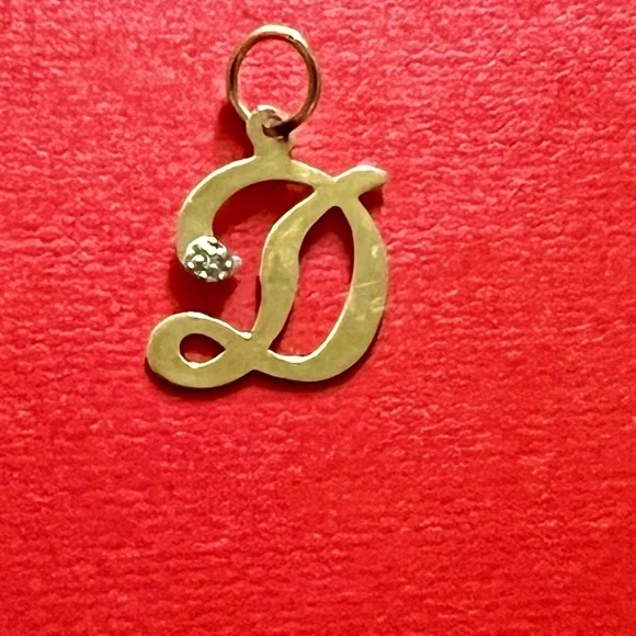 14K Yellow Gold D Initial Pendant with Diamond Accent - Picture 5 of 11